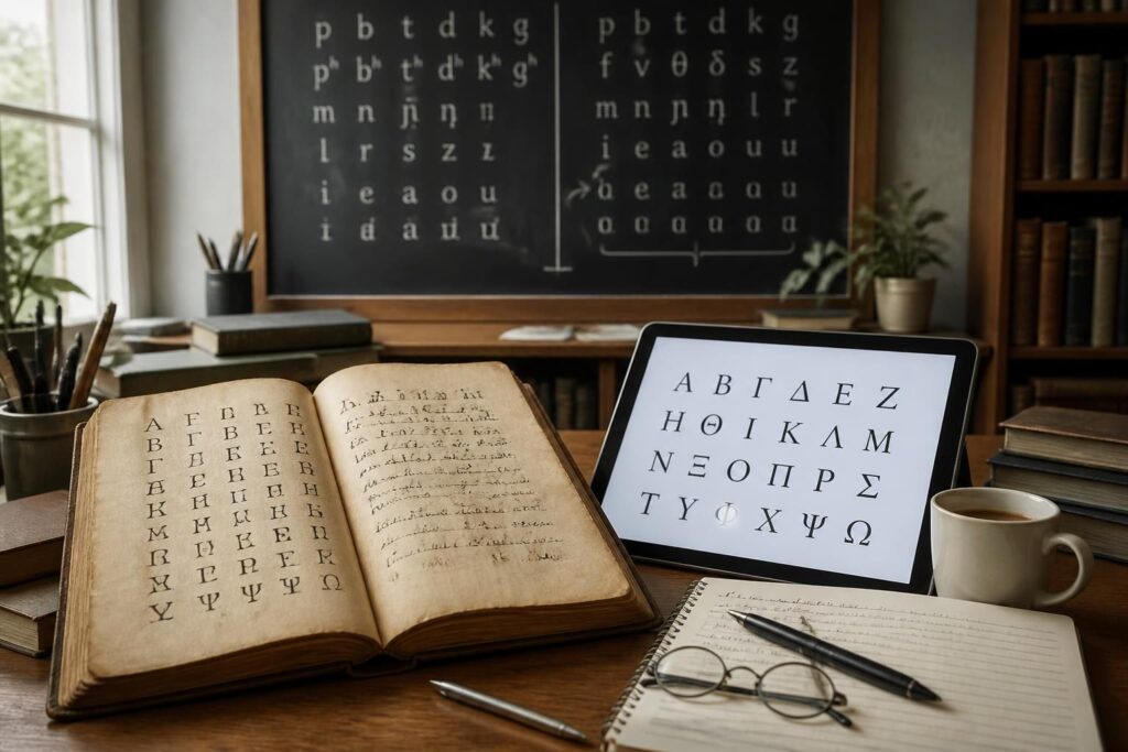 découvrez l'alphabet grec : liste complète des lettres, prononciation détaillée et explication des différences entre l'ancien et le grec moderne.